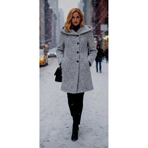 Cole Haan Nordstrom Womens Signature Asymmetrical Walker Coat Size 10 Cream/Grey